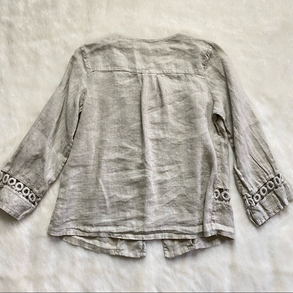 Carla Conti Italian Linen Swing Jacket Cardigan Crochet Accent - Picture 5 of 8